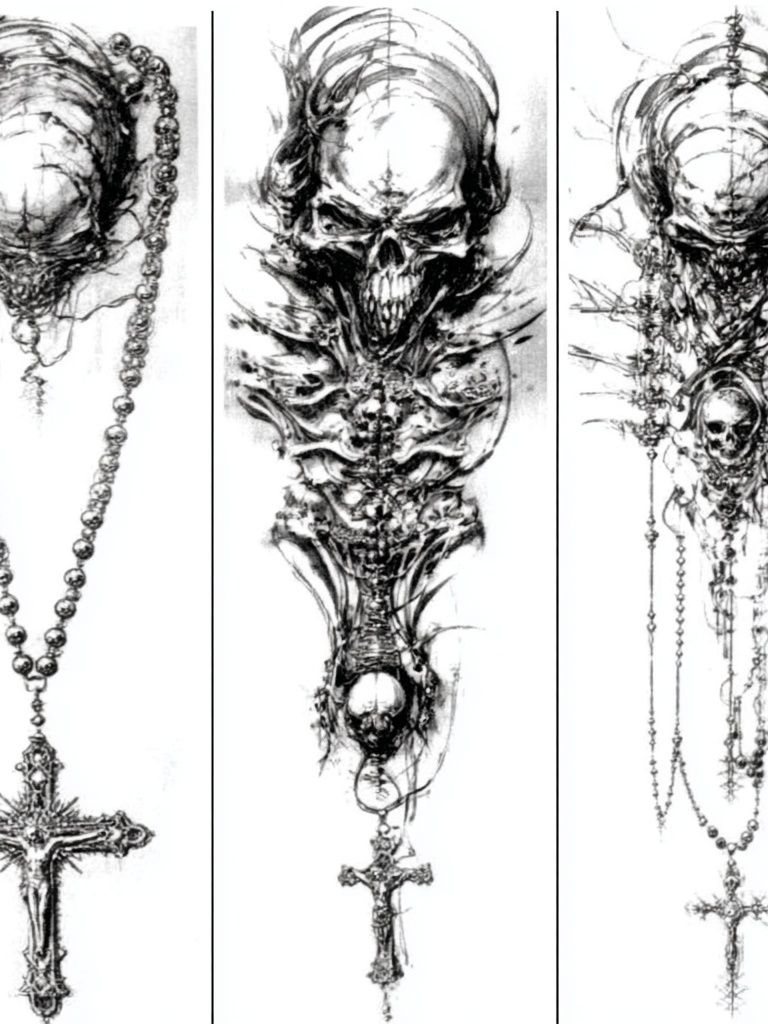 Gothic Skull Rosary Illustration Poster. poster detail