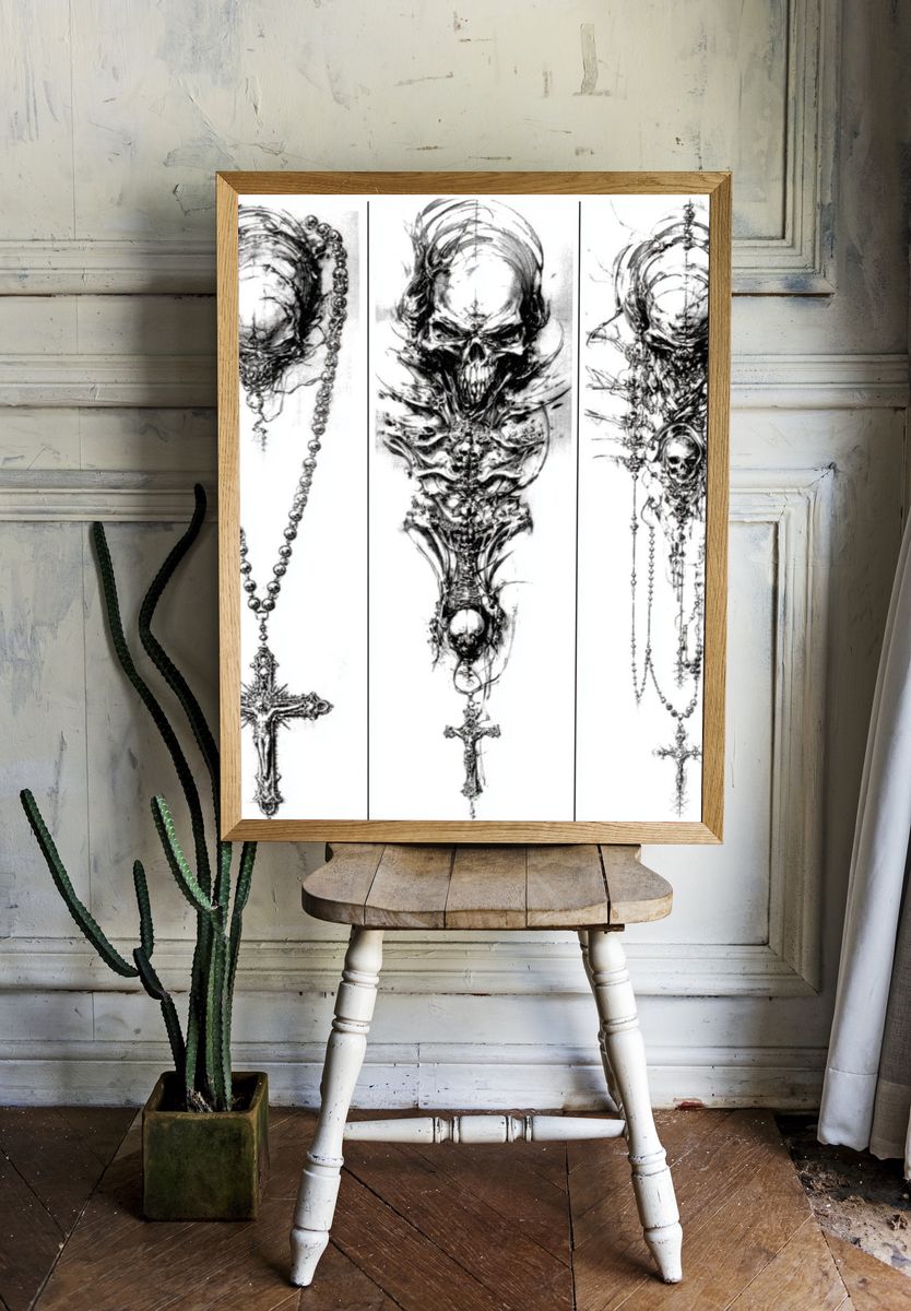 Gothic Skull Rosary Illustration Poster. room preview