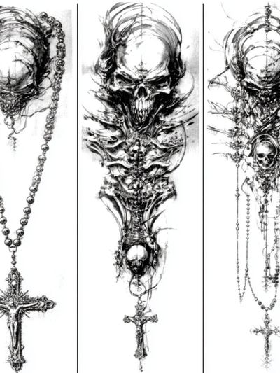 Gothic Skull Rosary Illustration Poster. poster print