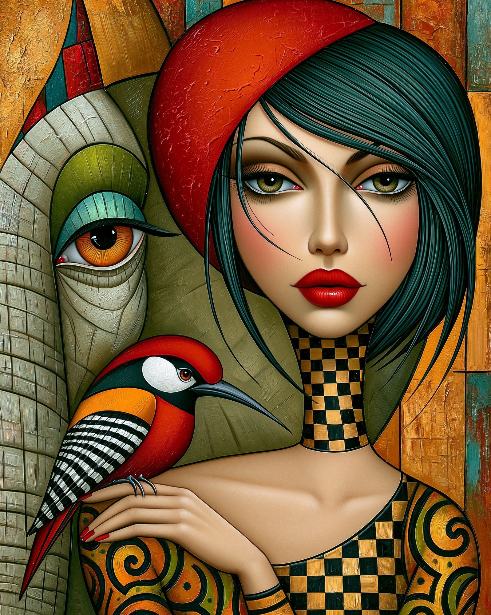 Surreal Woman and Bird Illustration Poster. poster detail