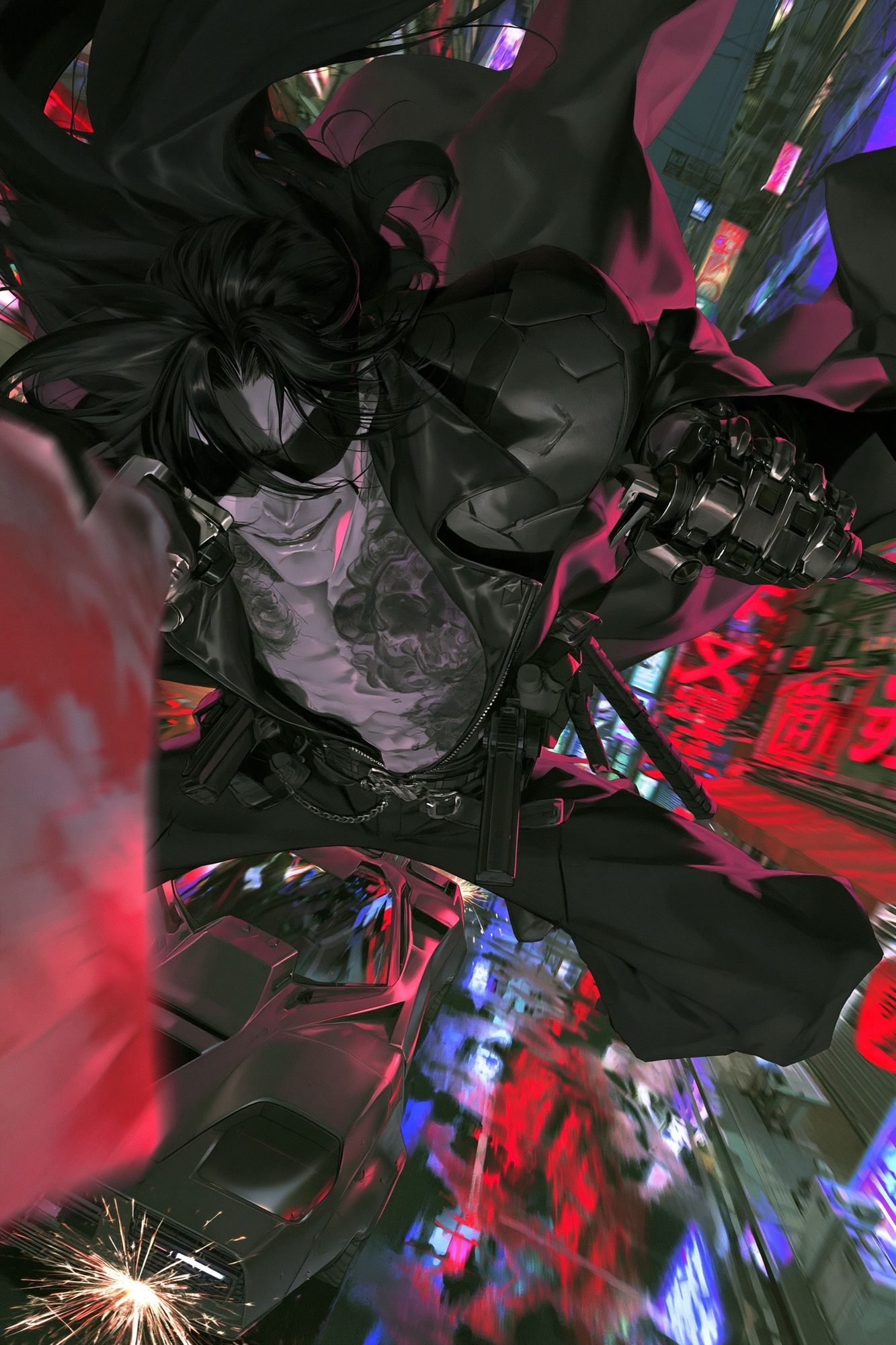 Cyberpunk Warrior Action Poster. poster — illustration art