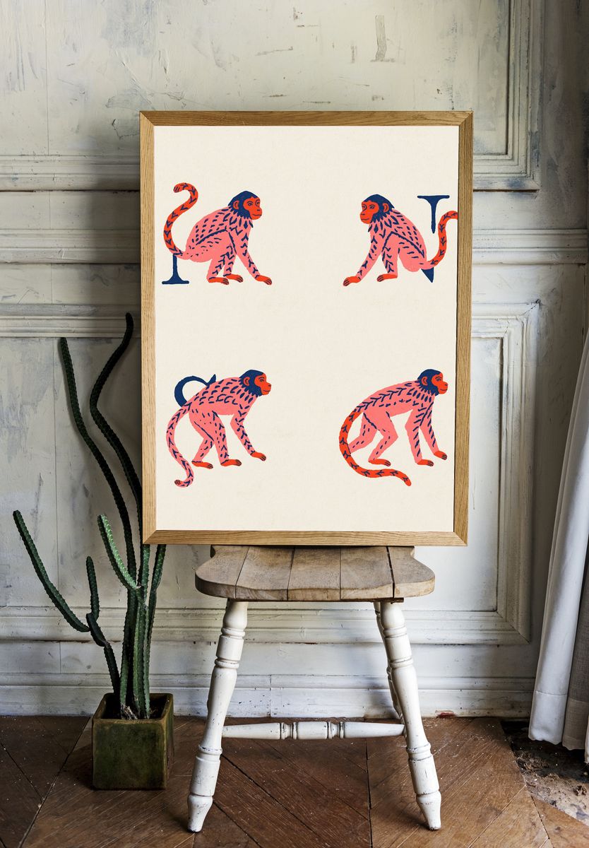 Monkey Zodiac Illustration Poster. — room view 1