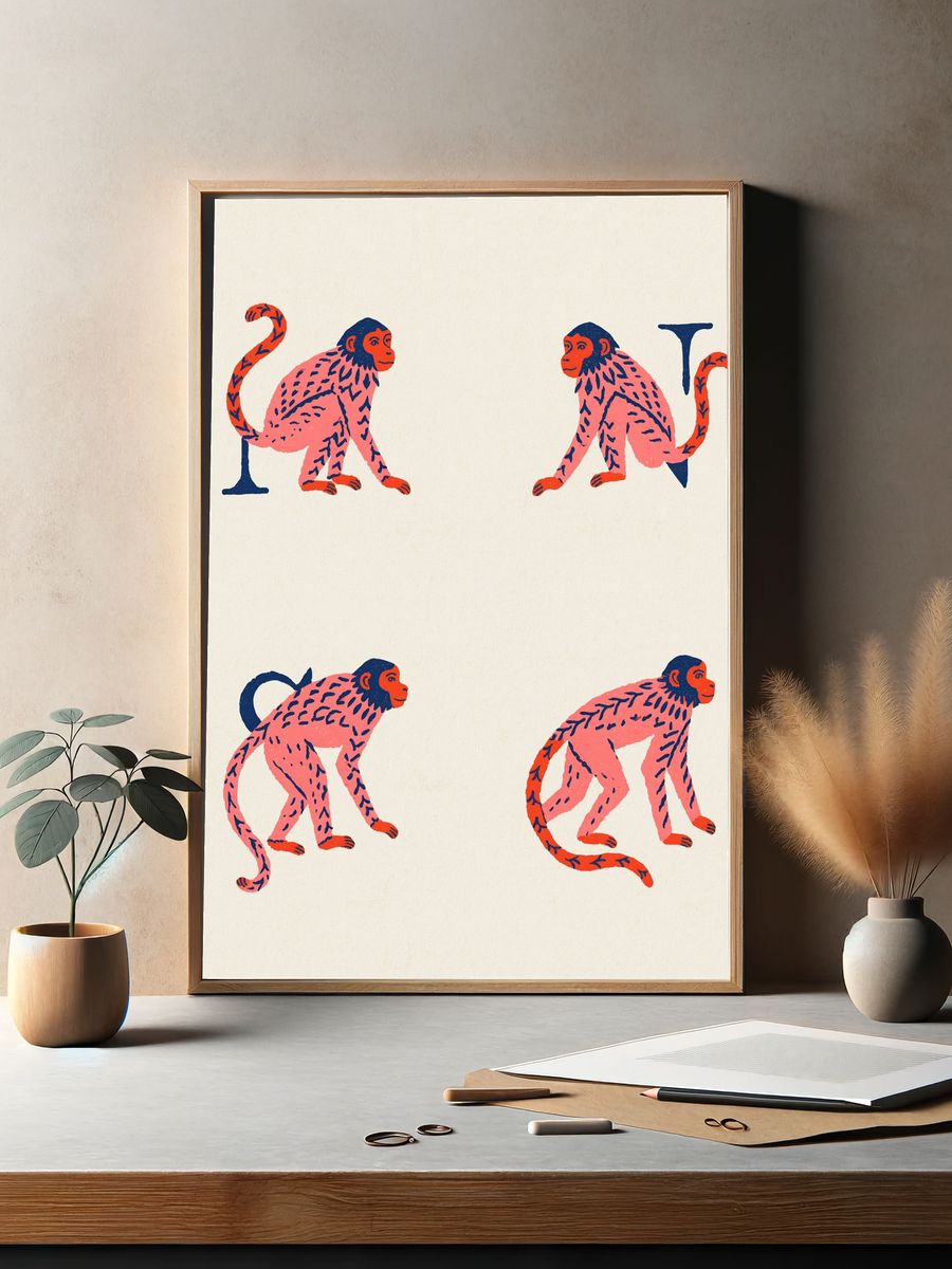 Monkey Zodiac Illustration Poster. — room view 2