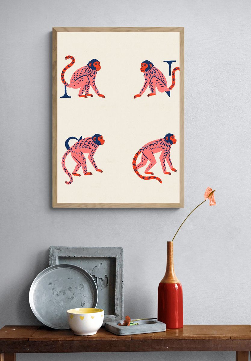 Monkey Zodiac Illustration Poster. — room view 3
