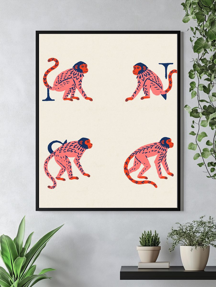 Monkey Zodiac Illustration Poster. — room view 4