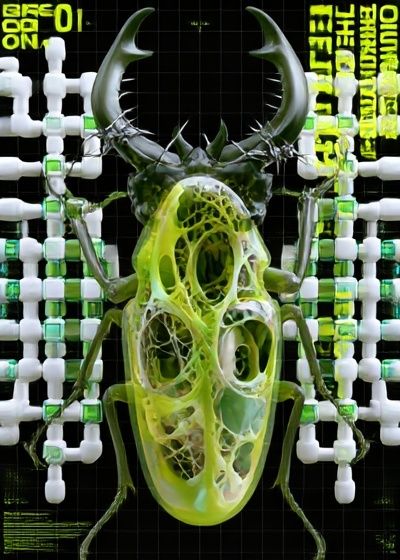 Neon Beetle Surrealism Print. poster