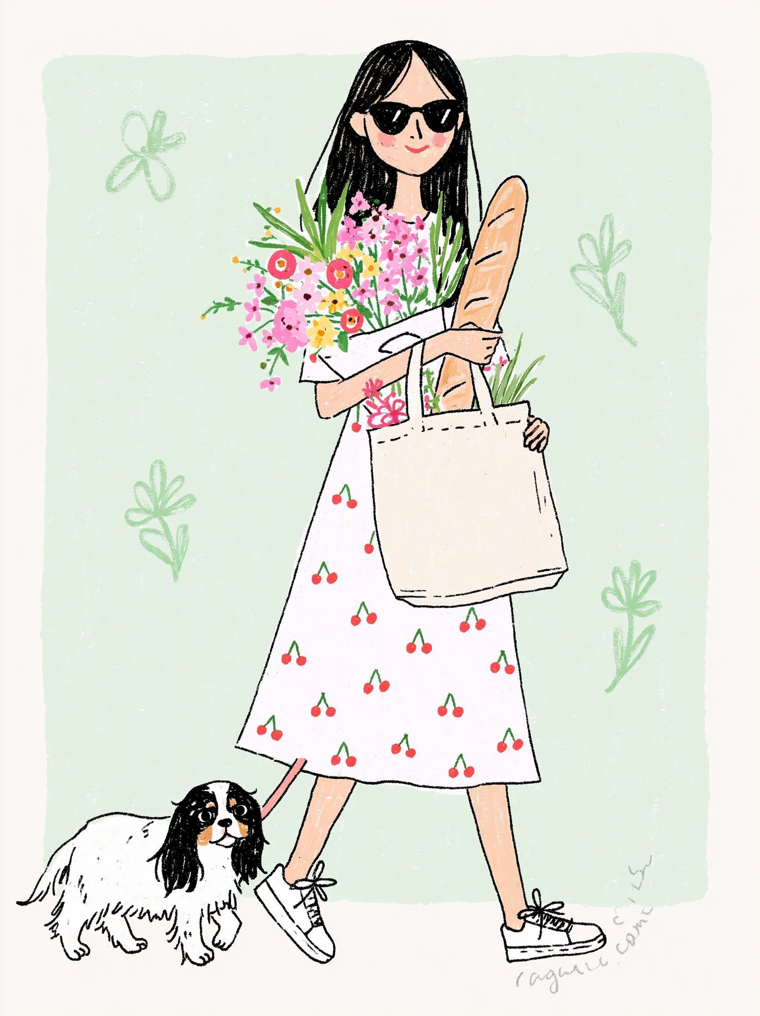 Fashion Girl and Dog Illustration Poster. poster detail