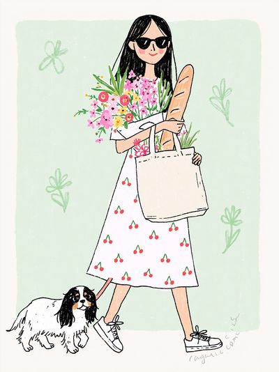 Fashion Girl and Dog Illustration Poster. poster