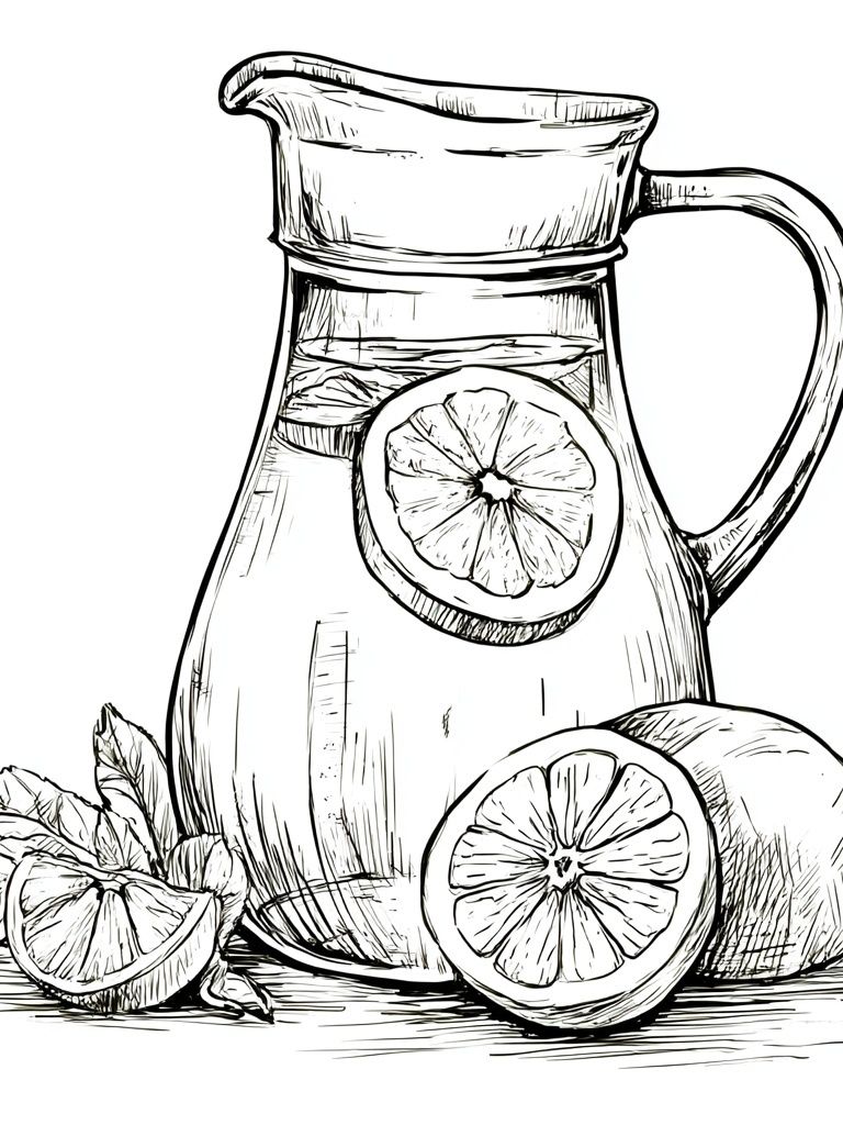 Lemon Pitcher Still Life Print. poster — illustration art