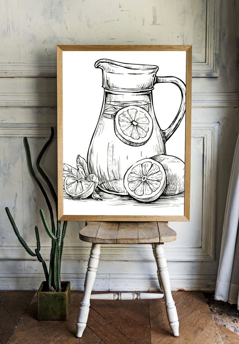 Lemon Pitcher Still Life Print. — room view 1