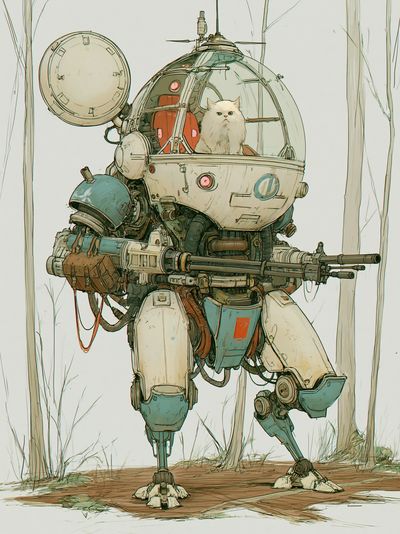 Armored Cat Mech Illustration Poster. poster print