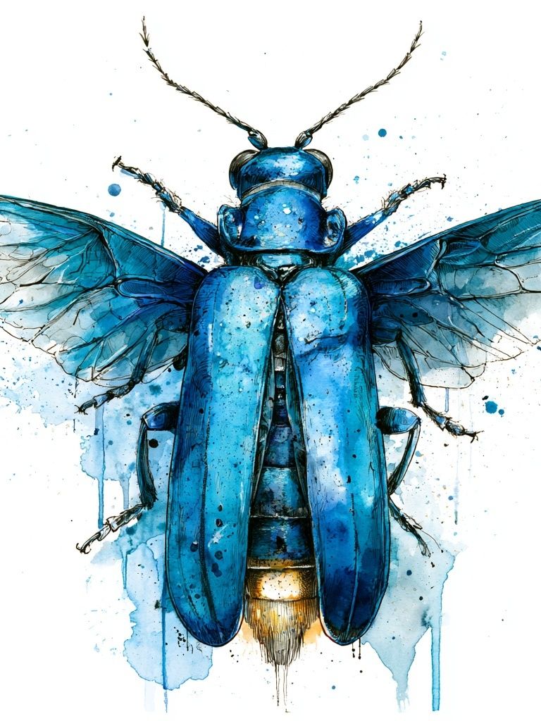 Blue Beetle Watercolor Print. poster — illustration art