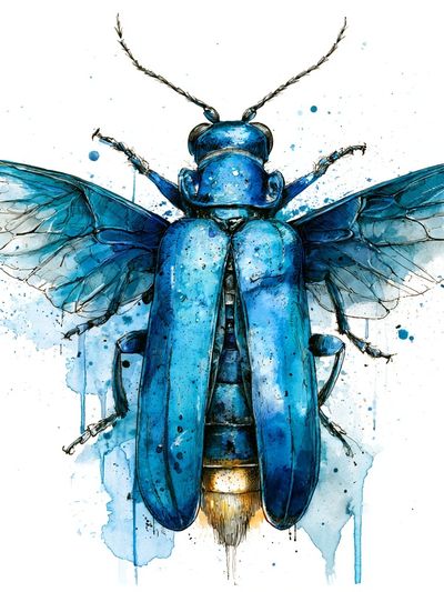 Blue Beetle Watercolor Print. poster