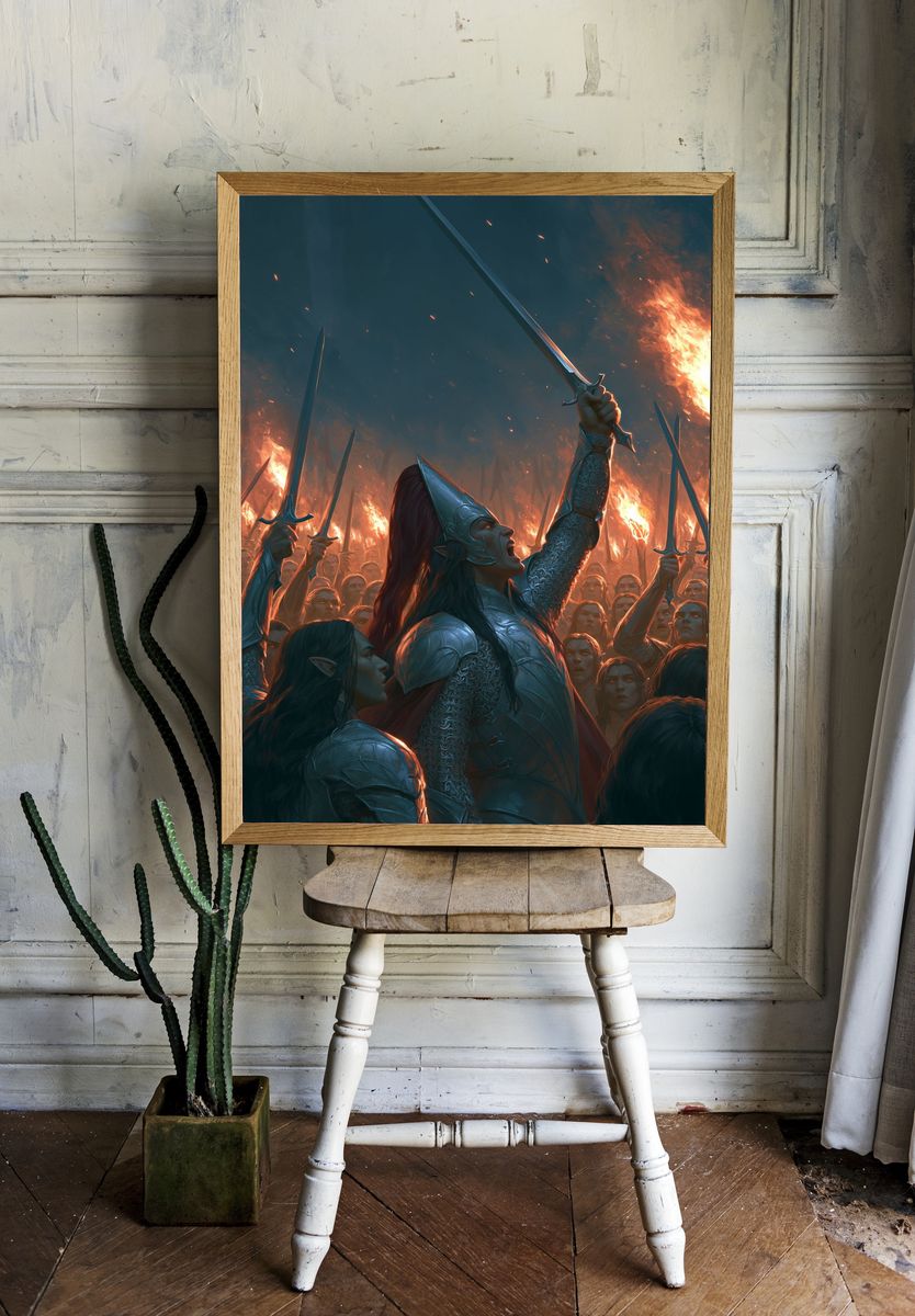 Elven Battle Cry Illustration Poster. — room view 1