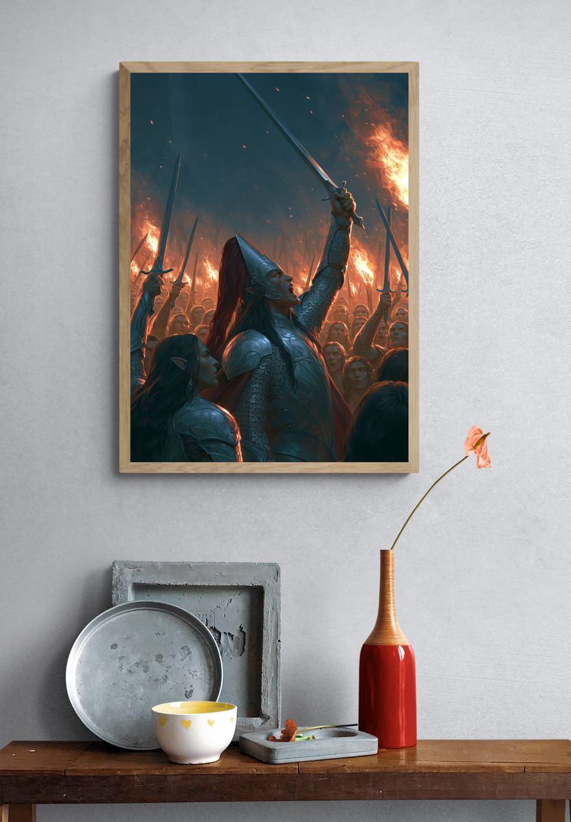 Elven Battle Cry Illustration Poster. — room view 3
