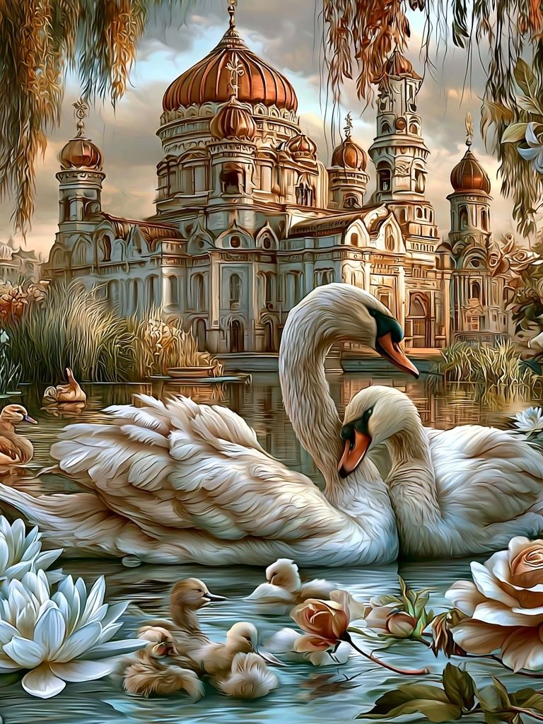 Swan Lake Temple Illustration Poster. poster detail