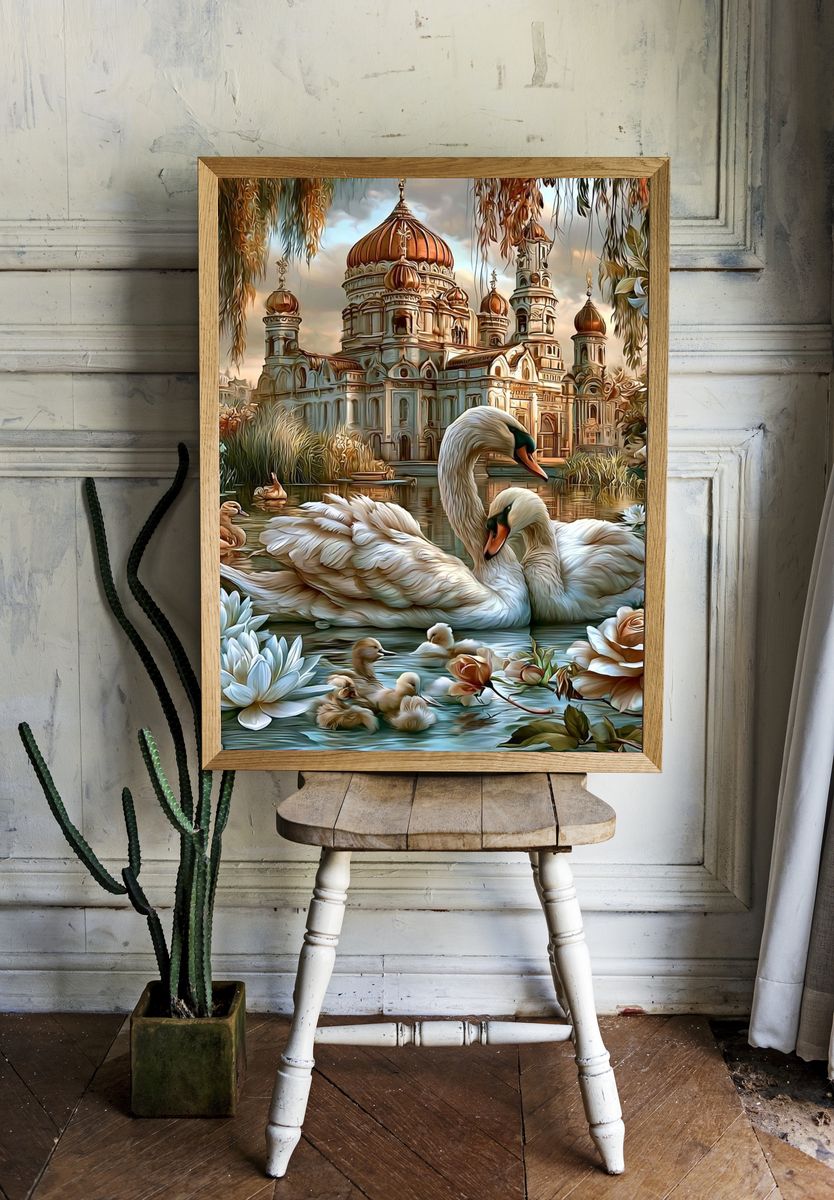 Swan Lake Temple Illustration Poster. — room view 1