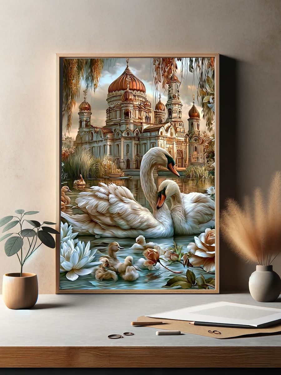 Swan Lake Temple Illustration Poster. — room view 2