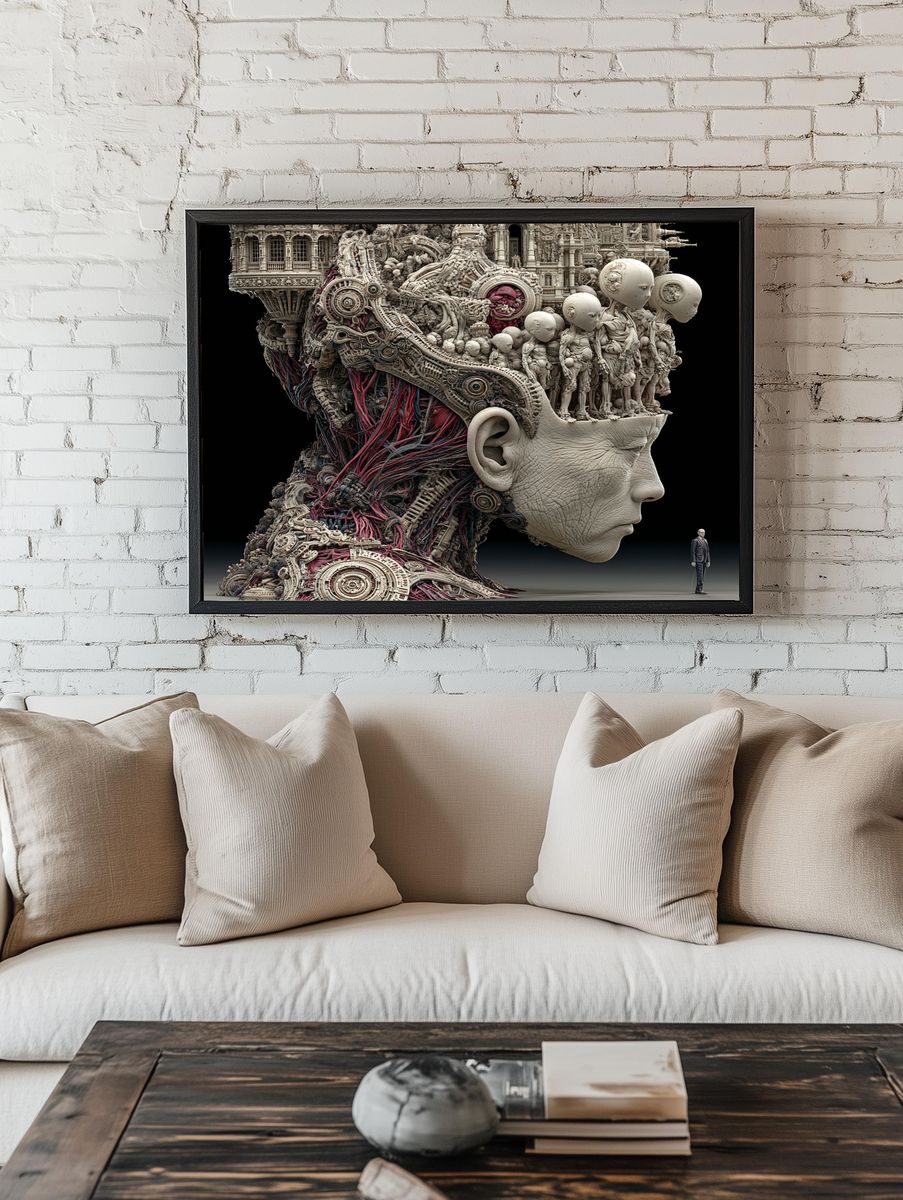 Surreal Giant Head Illustration Poster. — room view 1