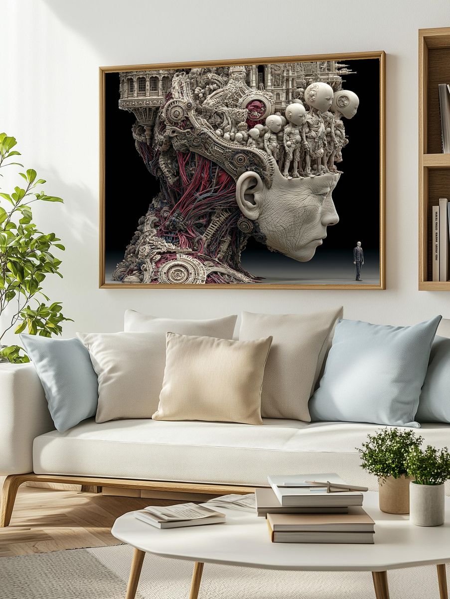 Surreal Giant Head Illustration Poster. — room view 2