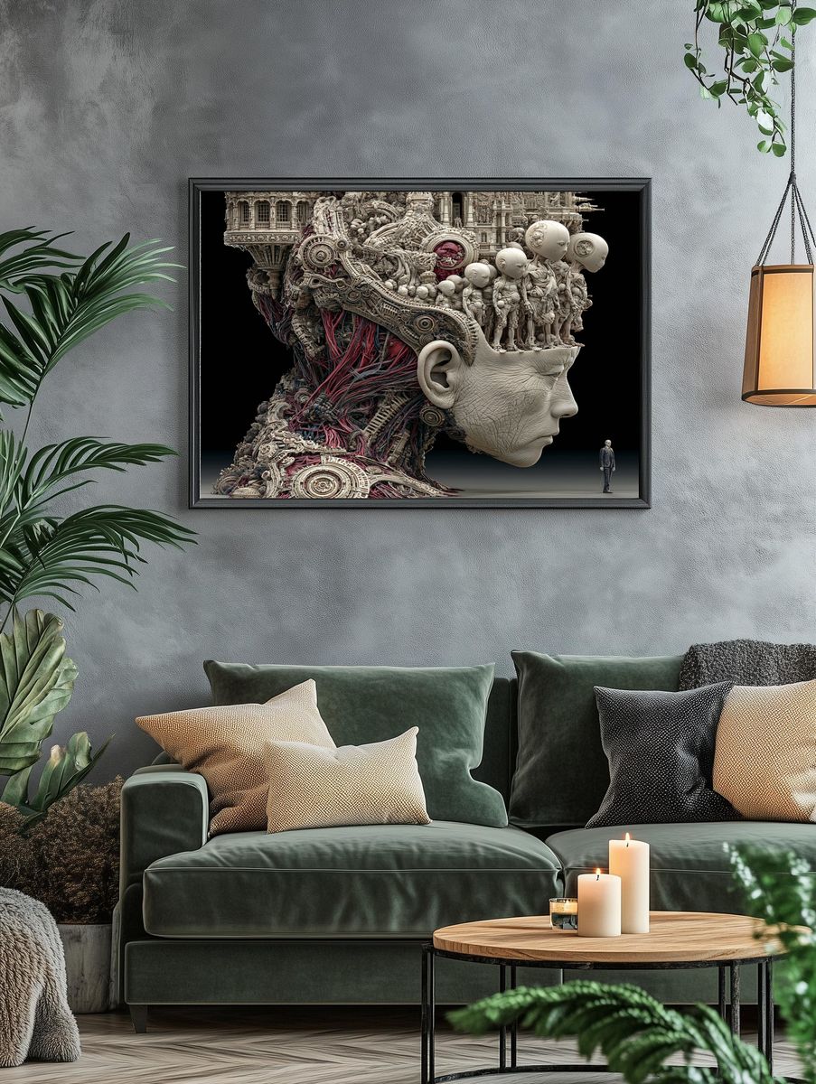 Surreal Giant Head Illustration Poster. — room view 4