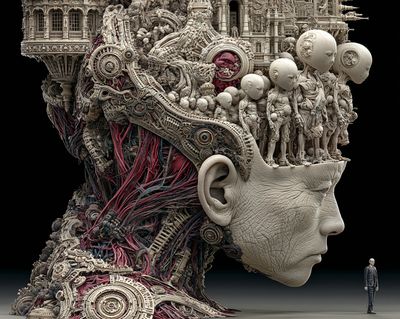 Surreal Giant Head Illustration Poster.