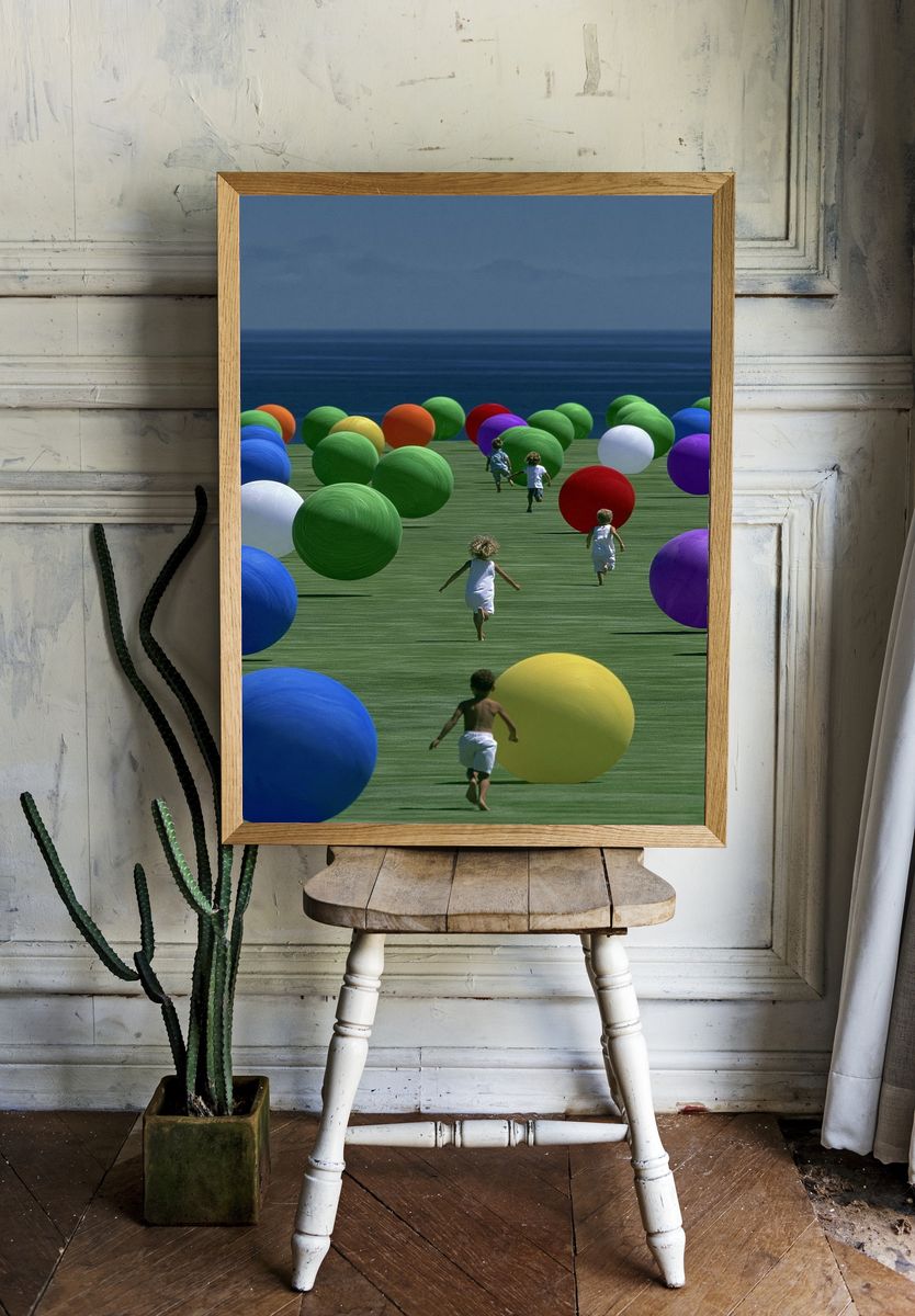 Surreal Children and Spheres Print. room preview