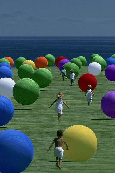 Surreal Children and Spheres Print. poster
