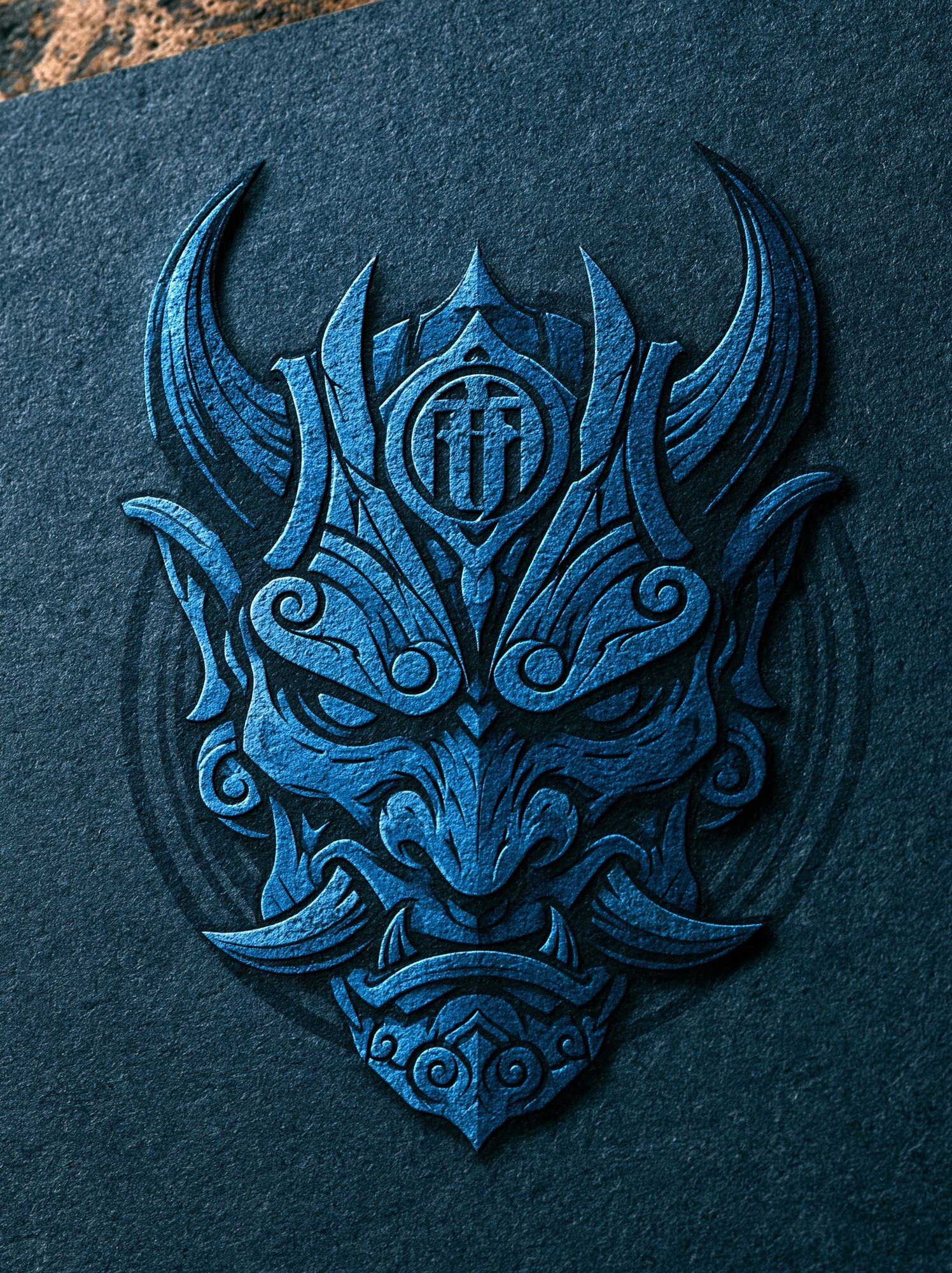 Blue Tribal Mask Illustration Poster. poster detail