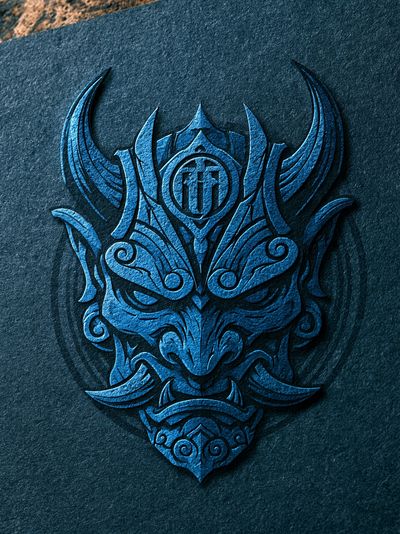 Blue Tribal Mask Illustration Poster.
