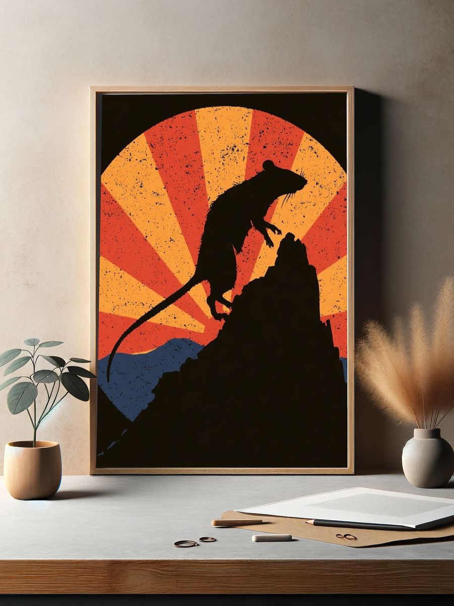 Rat on Rock Retro Illustration Poster. — room view 2