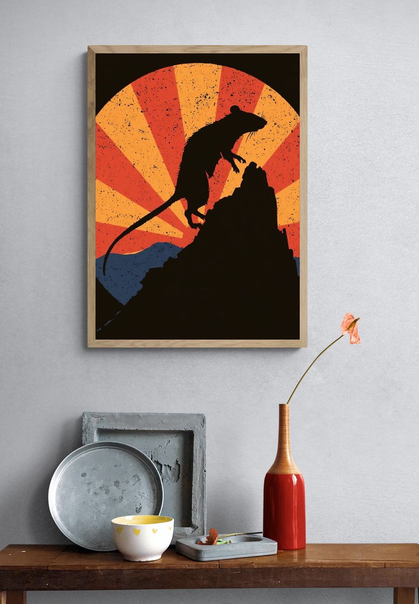 Rat on Rock Retro Illustration Poster. — room view 3