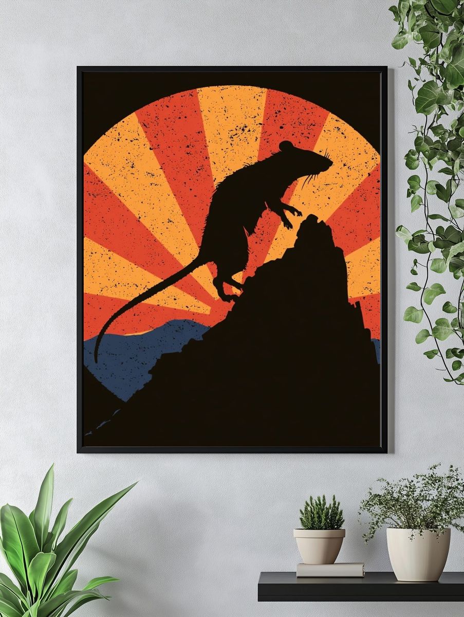 Rat on Rock Retro Illustration Poster. — room view 4