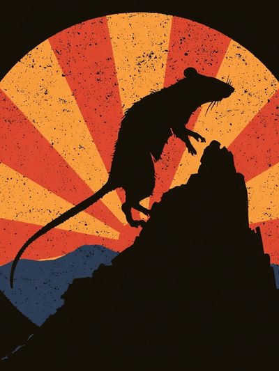 Rat on Rock Retro Illustration Poster. poster