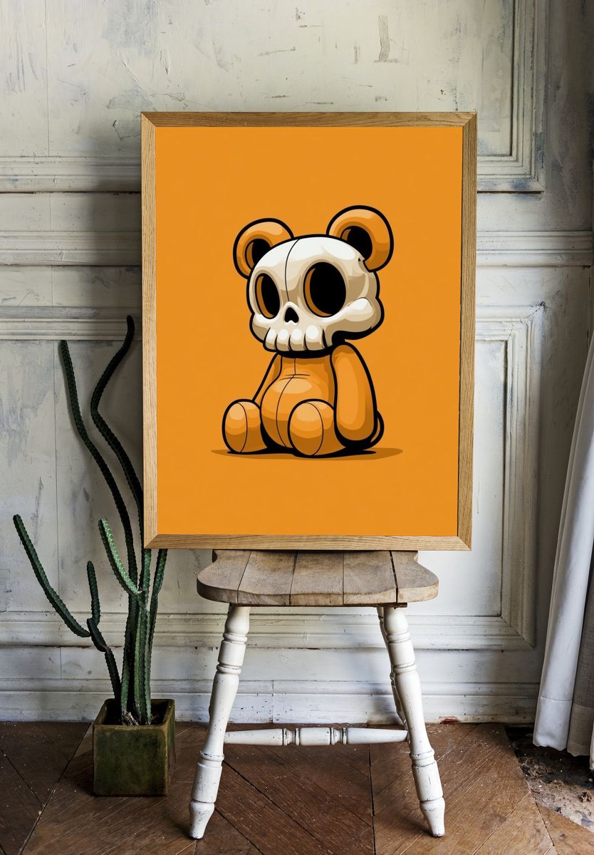 Skull Bear Cartoon Print. — room view 1