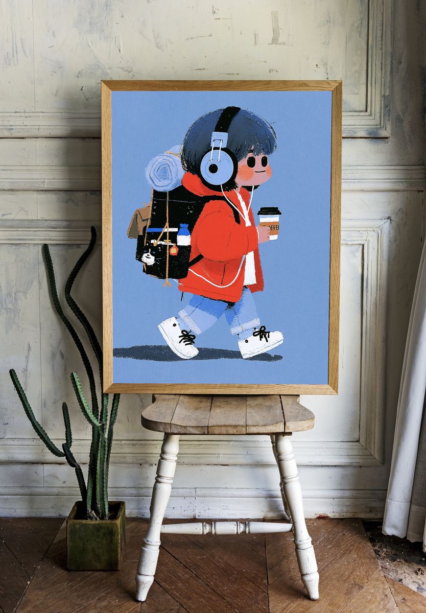 Headphone Kid Illustration Print. room preview