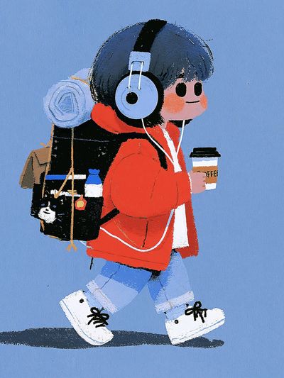 Headphone Kid Illustration Print. poster