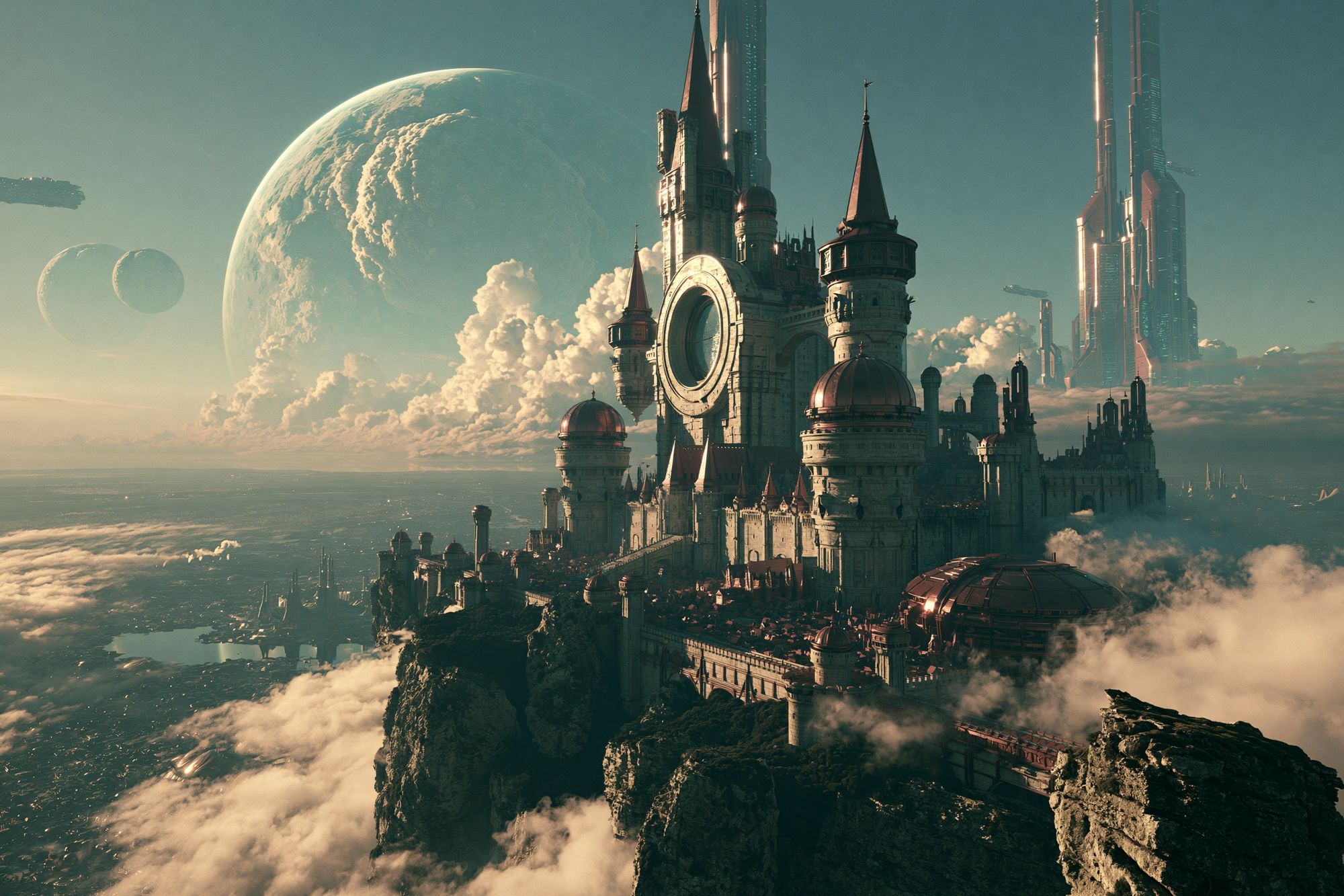 Floating Sci-Fi Castle Print. poster detail