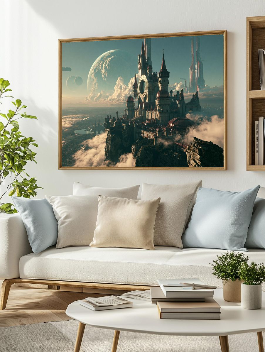 Floating Sci-Fi Castle Print. — room view 2