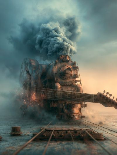 Steam Train Guitar Surrealism Print.