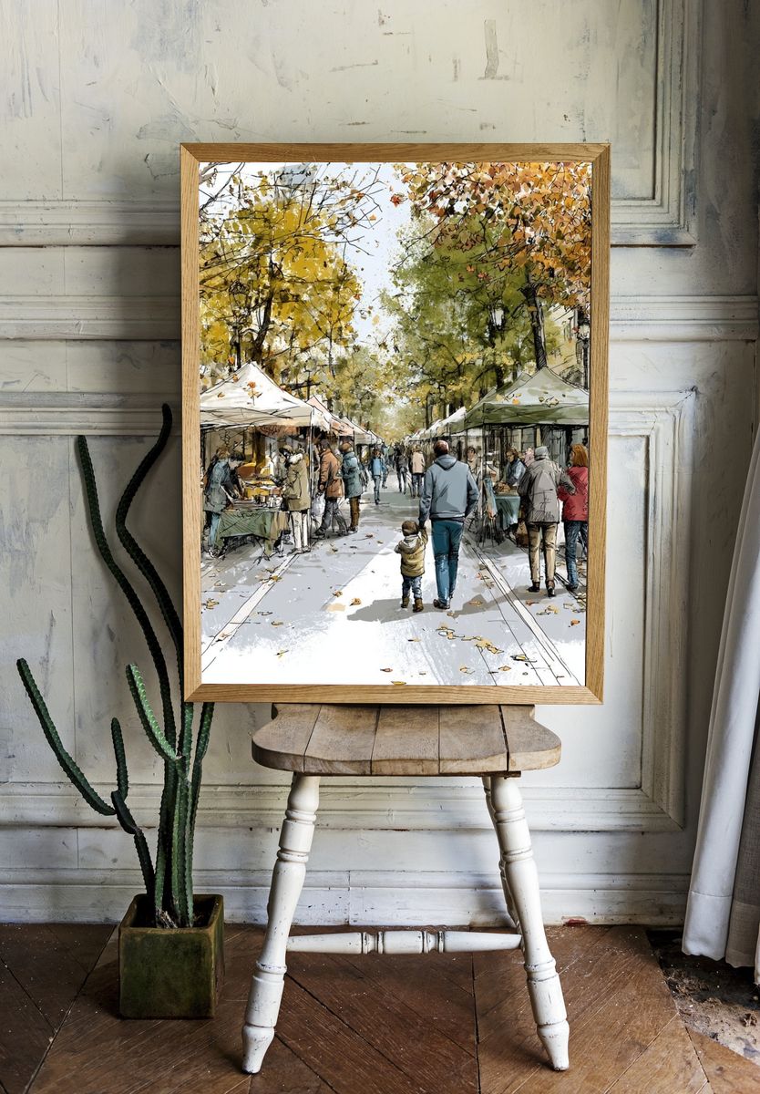 Autumn Market Street Illustration Poster. room preview