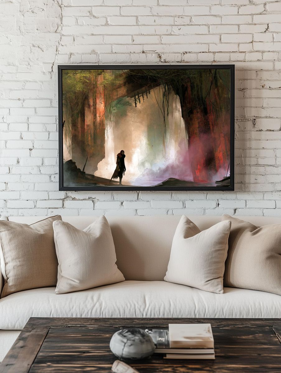 Surreal Forest Ruins Digital Art Poster. — room view 1