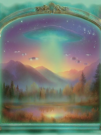Surreal UFO Landscape Print.