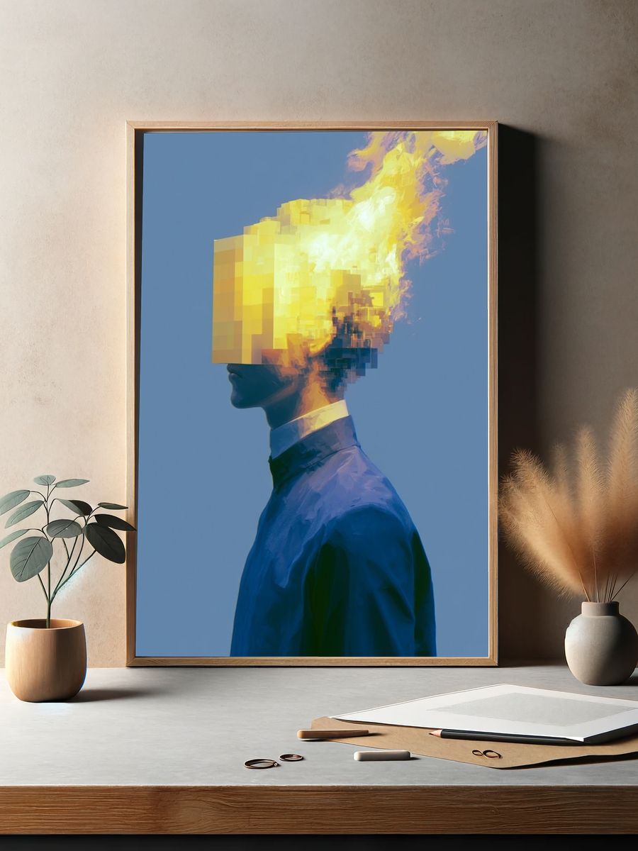 Pixel Flame Portrait Print. — room view 2