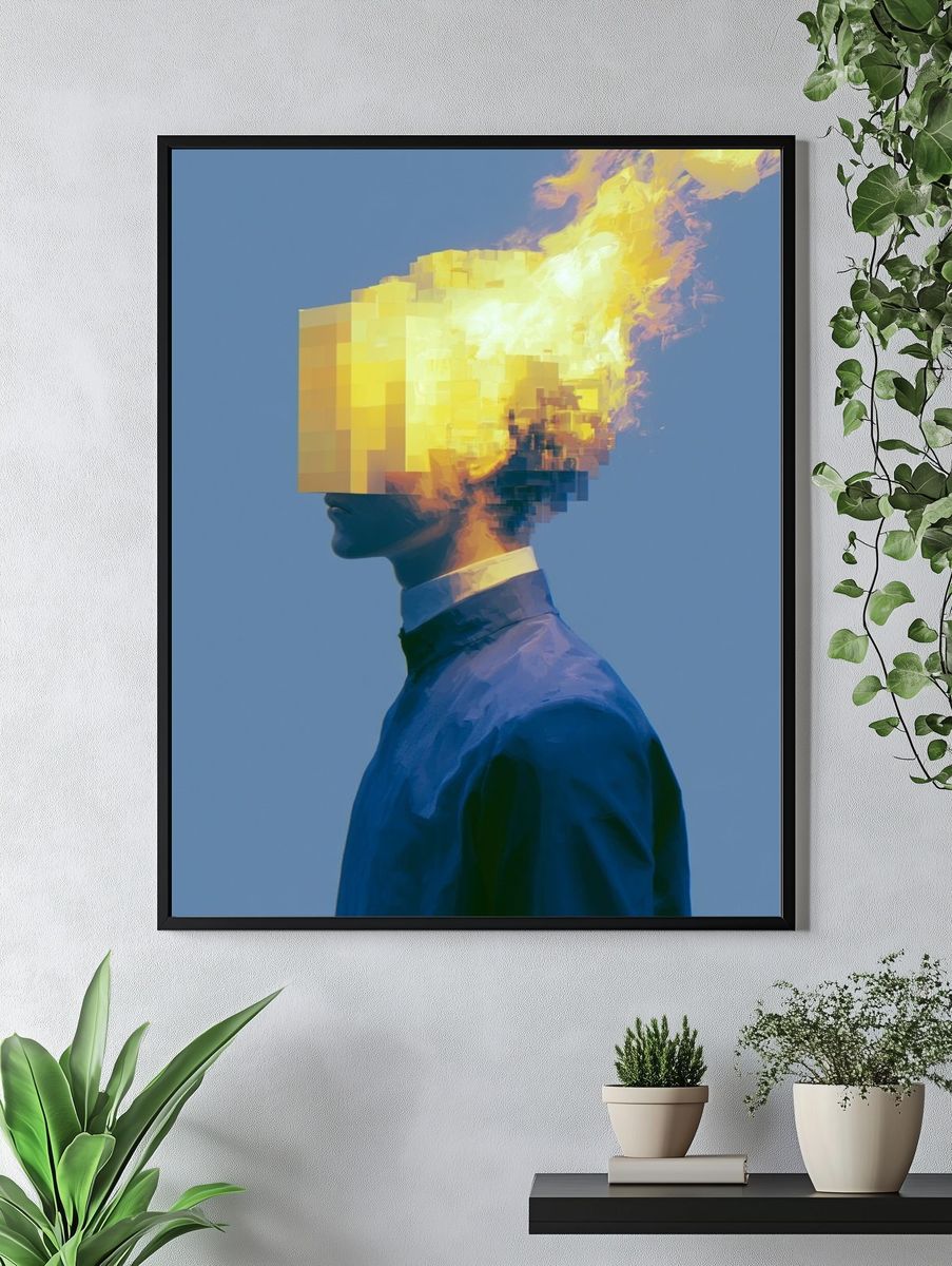 Pixel Flame Portrait Print. — room view 4