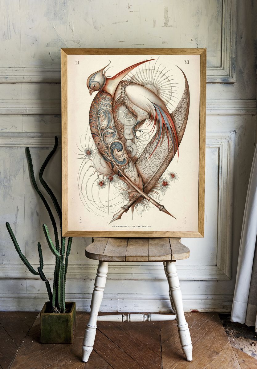 Surreal Bird Illustration Poster. — room view 1
