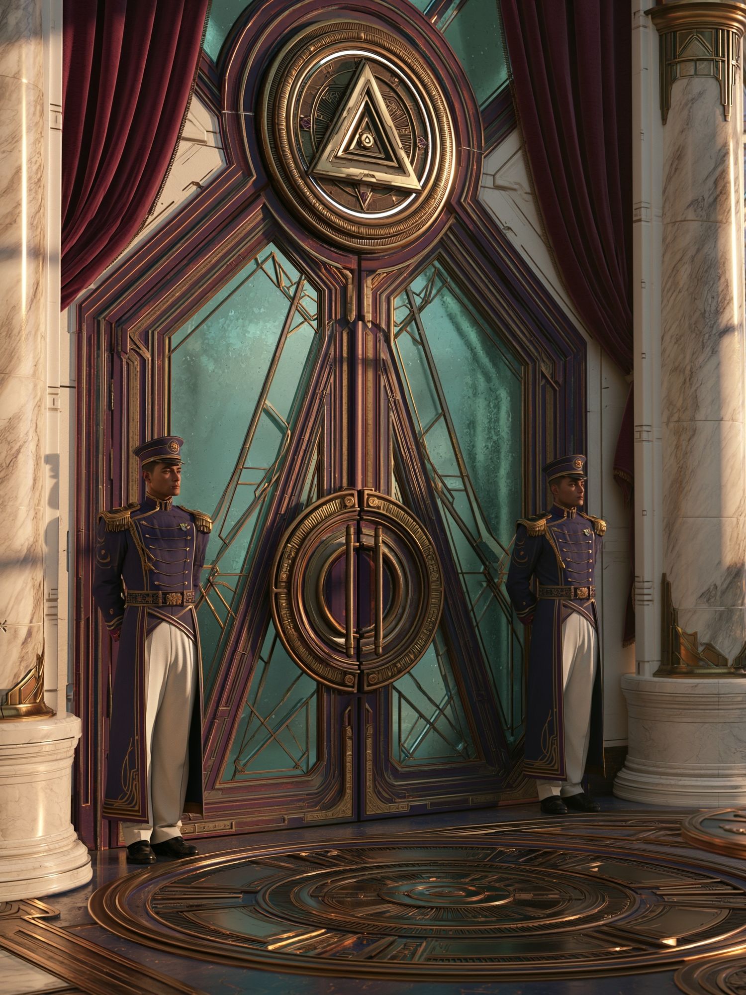 Art Deco Portal Guardians Print. poster — illustration art