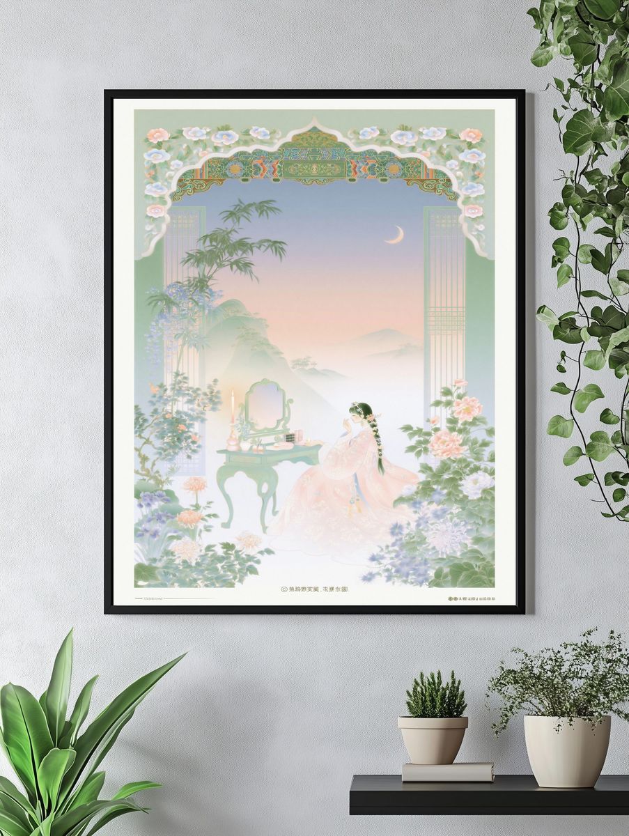 Moonlit Garden Figure Illustration Poster. — room view 4