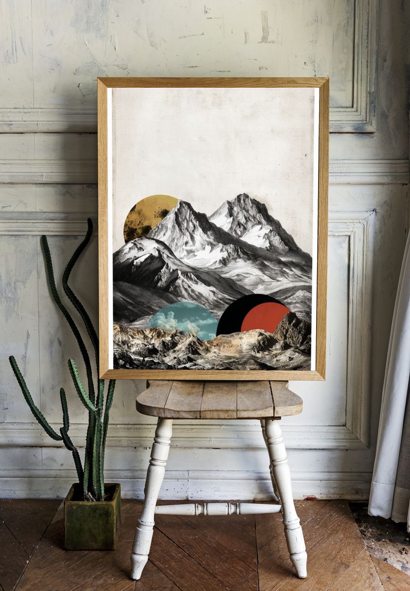 Mountain Collage Contemporary Print. room preview