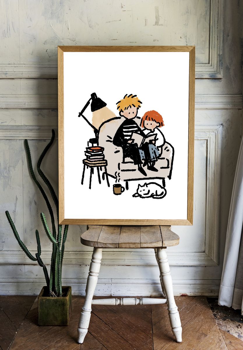 Cozy Reading Time Illustration Poster. — room view 1